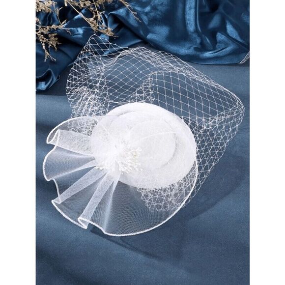 🤍 Pinup Accessory 1950s Retro Vintage Fascinator Bridal White Pillbox Veil Hat - Picture 3 of 10